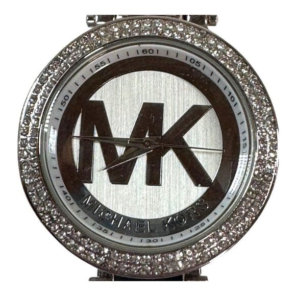 Michael Kors Womens Silver Stainless Steel Watch MKRhinestone Bezel Needs Batter - Picture 3 of 9